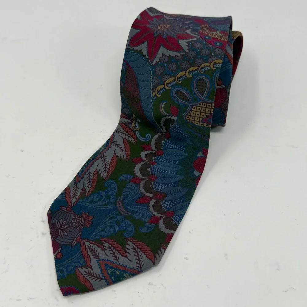 Lord‎ & Taylor Kensington Mens Silk Tie Italy Paisley Floral Teal Burgundy Wide
